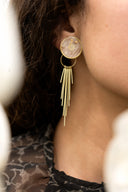 Orecchini a lobo con lunaria e pendente a cascata