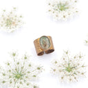 Anello a fascia in ottone con fiore di carota selvatica