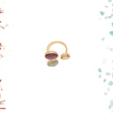 Anello aperto in ottone con zafferano, foglia dorata e avventurina