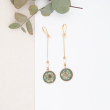 Load image into Gallery viewer, Drop earrings with wild carrot flowers and freshwater pearls
