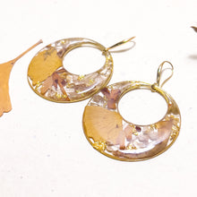 Load image into Gallery viewer, Resin hoop earrings with real spirea and lupine flowers
