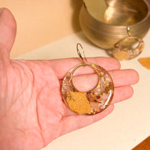 Load image into Gallery viewer, Resin hoop earrings with real spirea and lupine flowers
