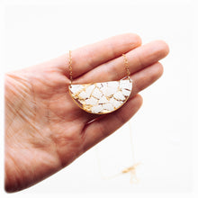 Load image into Gallery viewer, Half moon necklace with white eggshell and gold leaf
