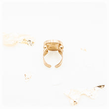 Load image into Gallery viewer, Adjustable resin ring with white eggshell and gold leaf
