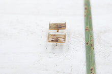 Load image into Gallery viewer, Square resin stud earrings with palm leaf cutout
