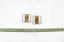 Load image into Gallery viewer, Square resin stud earrings with palm leaf cutout
