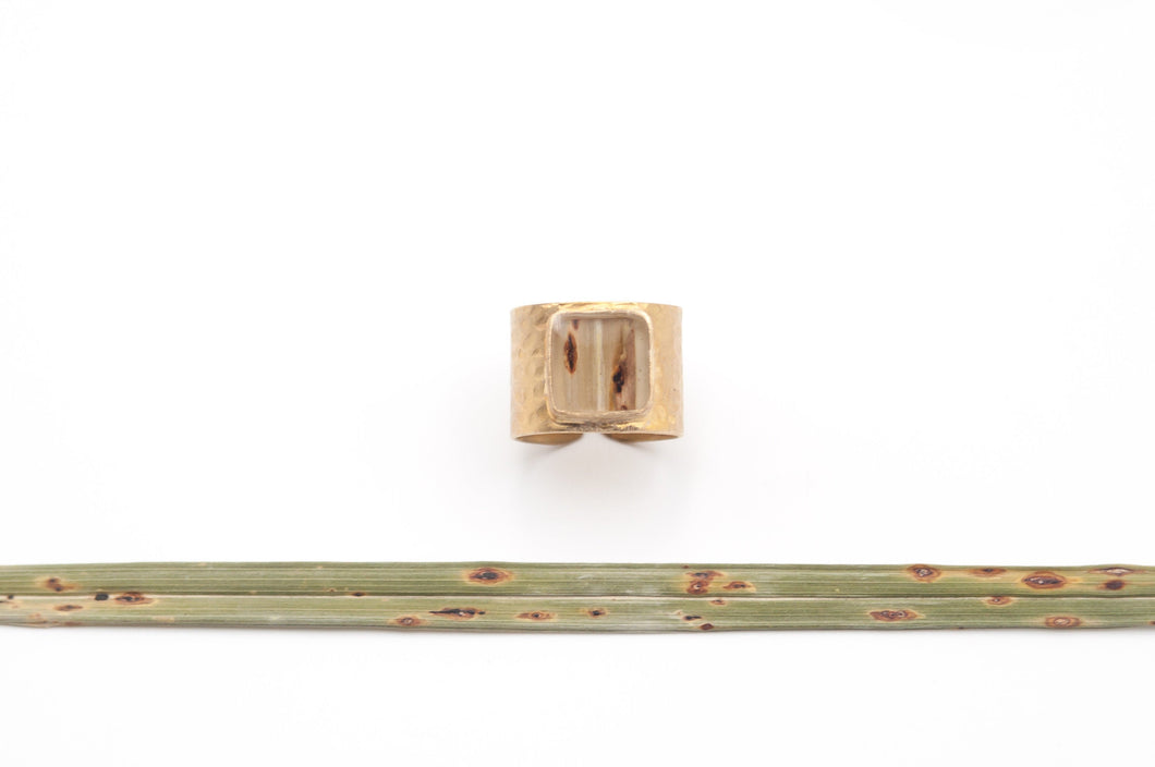 Adjustable brass ring with palm leaf detail