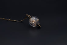 Load image into Gallery viewer, Long necklace with glass pendant and shower heads and gold leaves
