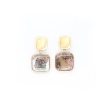 Load image into Gallery viewer, Square pendant earrings in resin, recycled plastic and marine elements
