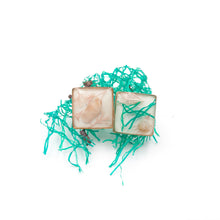 Load image into Gallery viewer, Square lobe earrings in resin, recycled plastic and marine elements
