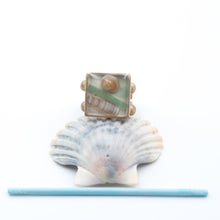 Load image into Gallery viewer, Adjustable brass ring in resin, cotton buds and shells
