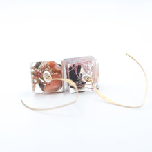 Load image into Gallery viewer, Cube pendant earrings in resin, recycled plastic and marine elements
