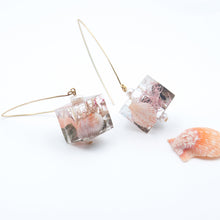 Load image into Gallery viewer, Cube pendant earrings in resin, recycled plastic and marine elements
