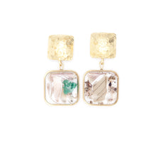 Load image into Gallery viewer, Square pendant earrings in resin, recycled plastic and marine elements
