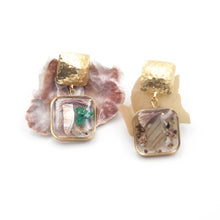 Load image into Gallery viewer, Square pendant earrings in resin, recycled plastic and marine elements
