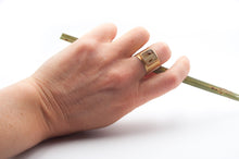 Load image into Gallery viewer, Adjustable brass ring with palm leaf detail
