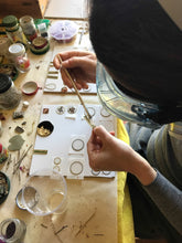 Load image into Gallery viewer, Cube pendant earrings in resin, recycled plastic and marine elements
