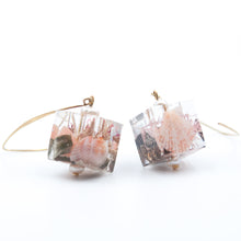 Load image into Gallery viewer, Cube pendant earrings in resin, recycled plastic and marine elements
