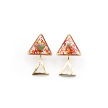 Load image into Gallery viewer, Triangle stud earrings with saffron, aventurine and gold leaves
