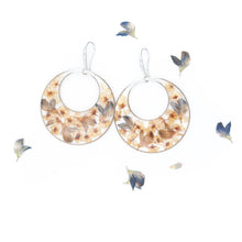 Load image into Gallery viewer, Resin hoop earrings with real spirea and lupine flowers
