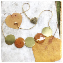 Load image into Gallery viewer, Choker necklace with brass pendants and apricot leaves
