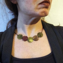 Load image into Gallery viewer, Choker necklace with brass pendants and eucalyptus leaves
