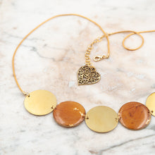 Load image into Gallery viewer, Choker necklace with brass pendants and apricot leaves
