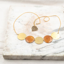 Load image into Gallery viewer, Choker necklace with brass pendants and apricot leaves
