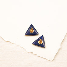 Load image into Gallery viewer, Blue triangle lobe earrings with Apulian umbrella seed
