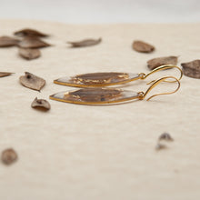 Load image into Gallery viewer, Drop earrings with butcher&#39;s leaf and gold fragments
