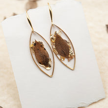 Load image into Gallery viewer, Drop earrings with butcher&#39;s leaf and gold fragments
